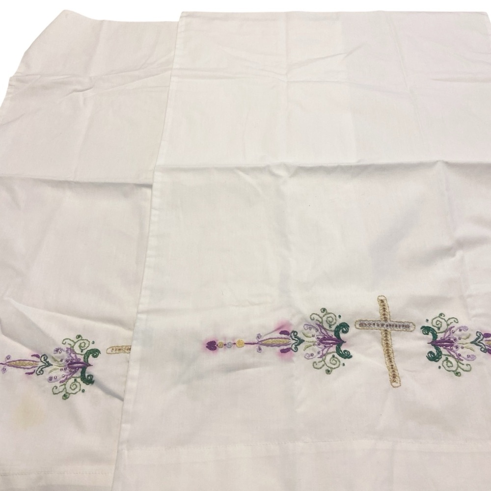 White Embroidered Tablecloth with Cross Design